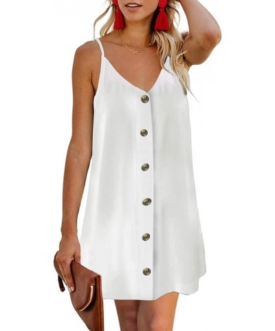 Women’s V Neck Spaghetti Shoulder Strap Sleeveless Mini Dress A White $13.49 Dresses