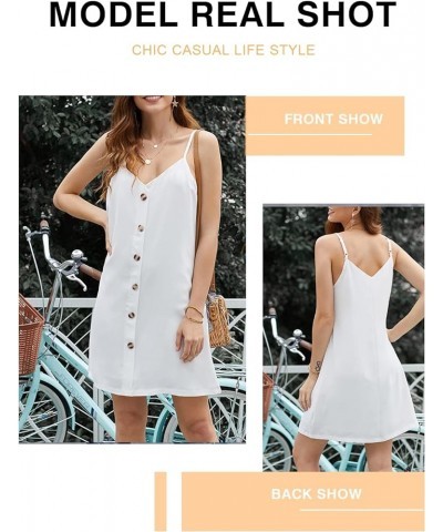 Women’s V Neck Spaghetti Shoulder Strap Sleeveless Mini Dress A White $13.49 Dresses