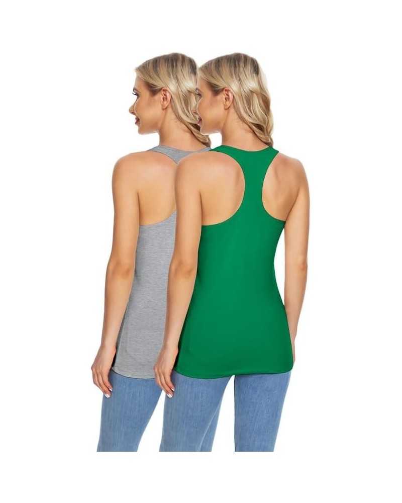 Tank Tops with Built in Bras Workout Tank Tops for Women Stretch Camisoles Activewear 1/2/3Packs Grey Emerald- 013 $24.75 Lin...