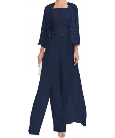 Women's 3 Pieces Mother of The Bride Pant Suits for Wedding Plus Size Formal Evening Gown with Jacket Pant Sets Navy Blue $43...