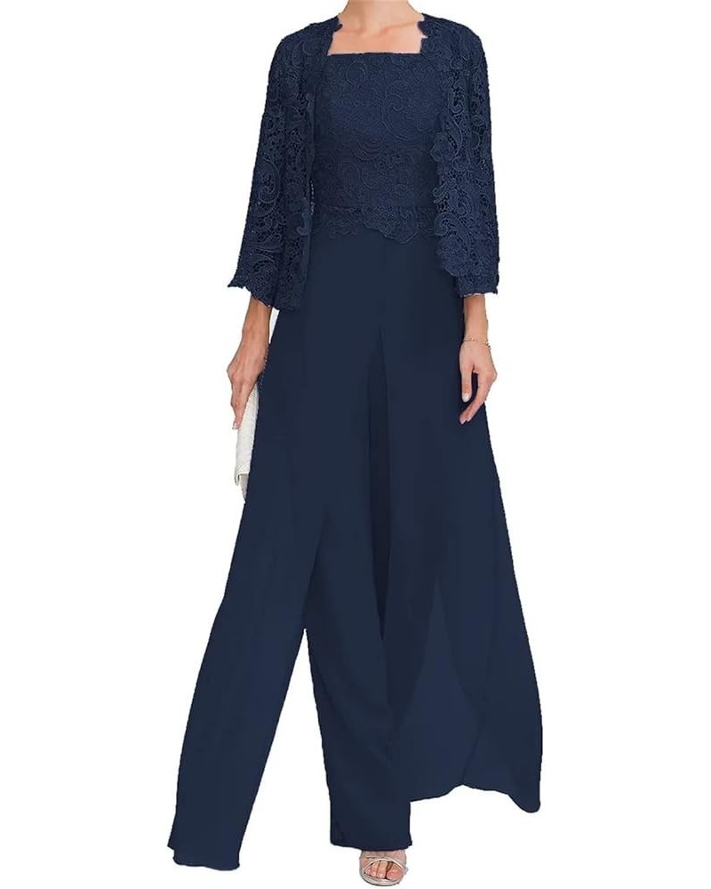 Women's 3 Pieces Mother of The Bride Pant Suits for Wedding Plus Size Formal Evening Gown with Jacket Pant Sets Navy Blue $43...