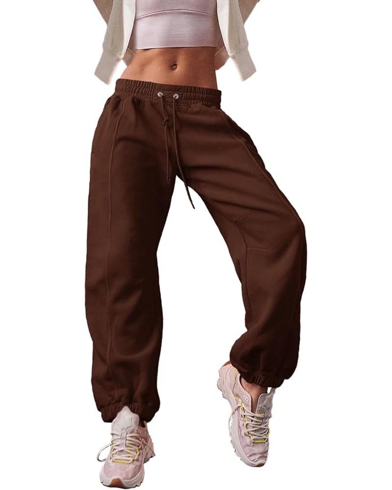 Women's Joggers Sweatpants Workout High Waisted Drawstring Cinch Bottom Pants with Pockets Brown $10.19 Activewear