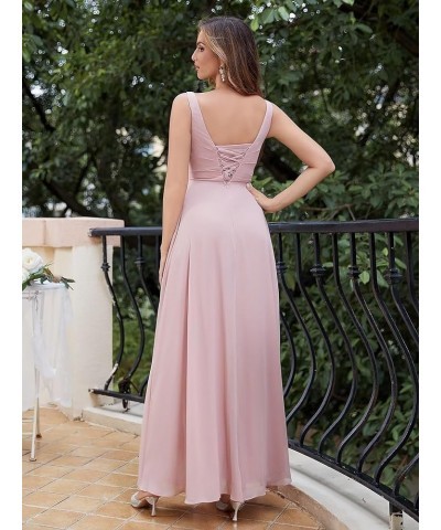 V Neck Chiffon Bridesmaid Dresses Spaghetti Straps Ruched Formal Prom Party Gown A-Line Split Wedding Guest Dress Fluorescent...