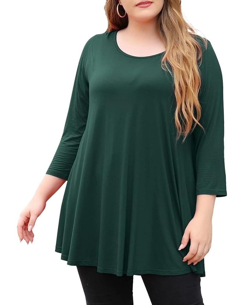 Womens 3/4 Sleeve Casual Loose Fit Swing Plus Size Tunic Tops Basic T Shirt Dark Green $13.74 Tops