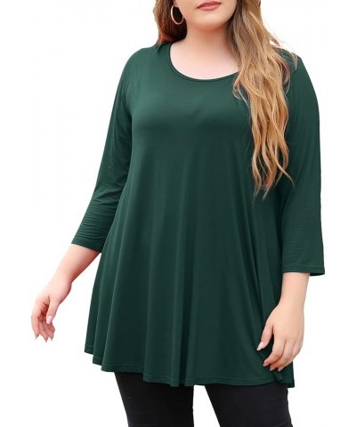 Womens 3/4 Sleeve Casual Loose Fit Swing Plus Size Tunic Tops Basic T Shirt Dark Green $13.74 Tops