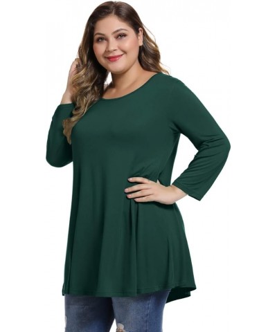 Womens 3/4 Sleeve Casual Loose Fit Swing Plus Size Tunic Tops Basic T Shirt Dark Green $13.74 Tops