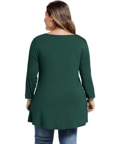 Womens 3/4 Sleeve Casual Loose Fit Swing Plus Size Tunic Tops Basic T Shirt Dark Green $13.74 Tops