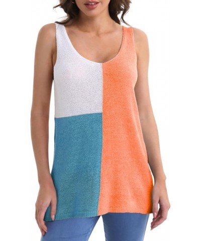 Women's V Neck Knit Tank Tops Casual Color Block Striped Sleeveless Shirts Orange $6.26 Tanks