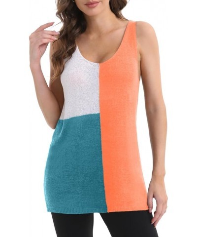 Women's V Neck Knit Tank Tops Casual Color Block Striped Sleeveless Shirts Orange $6.26 Tanks