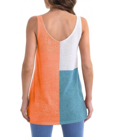 Women's V Neck Knit Tank Tops Casual Color Block Striped Sleeveless Shirts Orange $6.26 Tanks