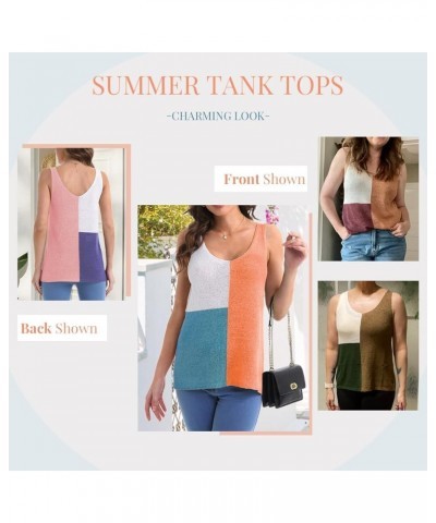 Women's V Neck Knit Tank Tops Casual Color Block Striped Sleeveless Shirts Orange $6.26 Tanks