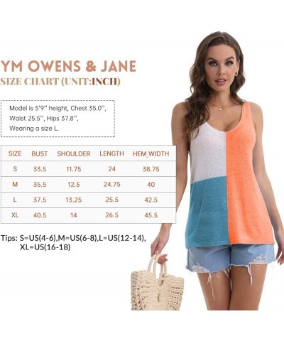 Women's V Neck Knit Tank Tops Casual Color Block Striped Sleeveless Shirts Orange $6.26 Tanks