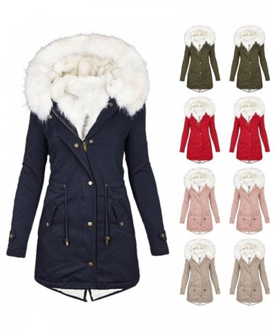 Winter Coats for Women Long Sleeve Lamb Wool Cotton Coat Thick Jacket with Plush Hooded Mid Length Sherpa Outerwear 12 Navy $...