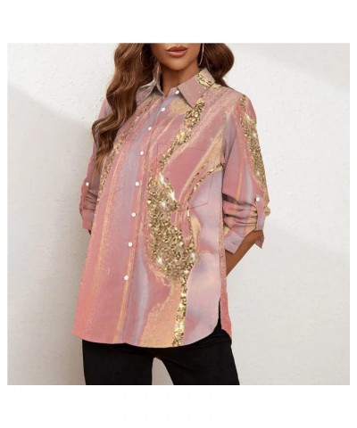 Womens Button Down Shirts Roll Up Long Sleeve Casual Blouse Shirts Tops Z-gold Powder Pink $11.60 Blouses