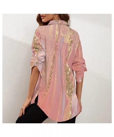 Womens Button Down Shirts Roll Up Long Sleeve Casual Blouse Shirts Tops Z-gold Powder Pink $11.60 Blouses