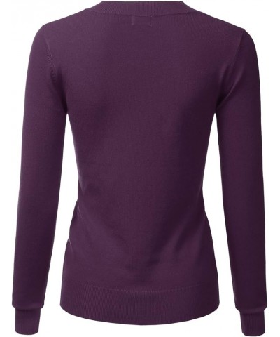 Women's V-Neck Long Sleeve Soft Stretch Pullover Knit Top Sweater (S~XXL) Lbt011-darkpurple $13.12 Sweaters