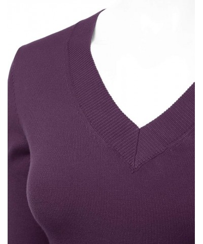 Women's V-Neck Long Sleeve Soft Stretch Pullover Knit Top Sweater (S~XXL) Lbt011-darkpurple $13.12 Sweaters