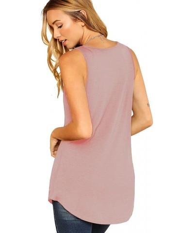 Women's Basic V Neck Longline Dolphin Hem Loose Tunic Tank Top Dusty Pink $8.39 Tanks