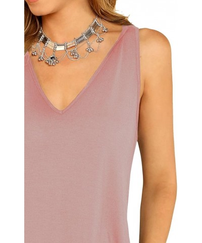 Women's Basic V Neck Longline Dolphin Hem Loose Tunic Tank Top Dusty Pink $8.39 Tanks