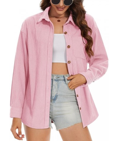 Womens Corduroy Shacket Long Sleeve Button Down Shirt Spring Casual Jacket Bust Pocket Loose Fit Blouse Tops Light Pink $21.3...