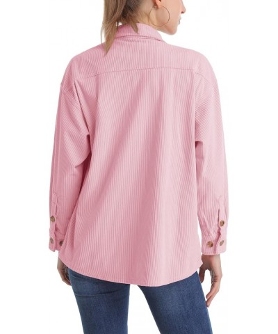 Womens Corduroy Shacket Long Sleeve Button Down Shirt Spring Casual Jacket Bust Pocket Loose Fit Blouse Tops Light Pink $21.3...