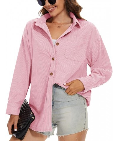 Womens Corduroy Shacket Long Sleeve Button Down Shirt Spring Casual Jacket Bust Pocket Loose Fit Blouse Tops Light Pink $21.3...