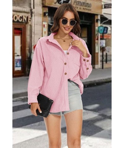 Womens Corduroy Shacket Long Sleeve Button Down Shirt Spring Casual Jacket Bust Pocket Loose Fit Blouse Tops Light Pink $21.3...