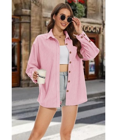 Womens Corduroy Shacket Long Sleeve Button Down Shirt Spring Casual Jacket Bust Pocket Loose Fit Blouse Tops Light Pink $21.3...