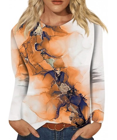 Fall Sweatshirts for Women Women's Fashion Casual Long Sleeve Floral Print Round Neck Pullover Top Blouse 2-orange $9.14 Blouses