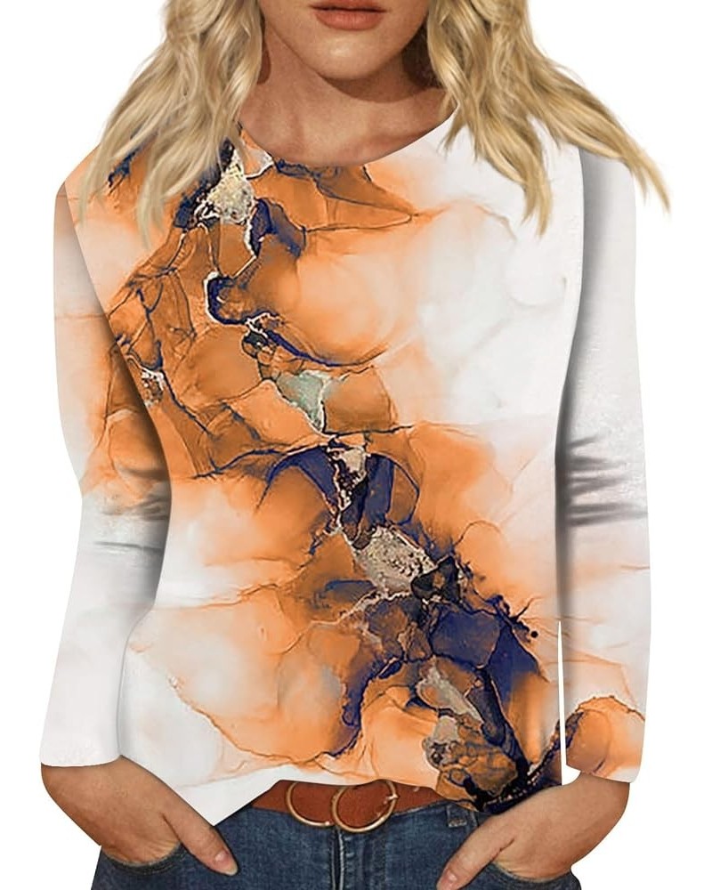 Fall Sweatshirts for Women Women's Fashion Casual Long Sleeve Floral Print Round Neck Pullover Top Blouse 2-orange $9.14 Blouses