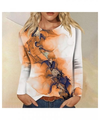 Fall Sweatshirts for Women Women's Fashion Casual Long Sleeve Floral Print Round Neck Pullover Top Blouse 2-orange $9.14 Blouses