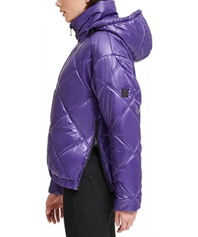 Women's Short Hooded Diamond Quilted Puffer Jacket Purple $23.79 Jackets