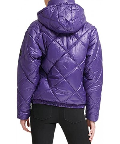 Women's Short Hooded Diamond Quilted Puffer Jacket Purple $23.79 Jackets