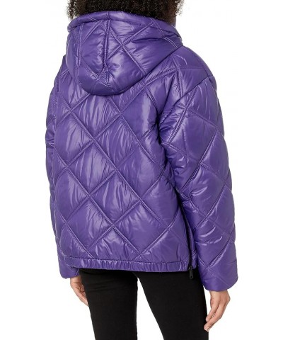 Women's Short Hooded Diamond Quilted Puffer Jacket Purple $23.79 Jackets