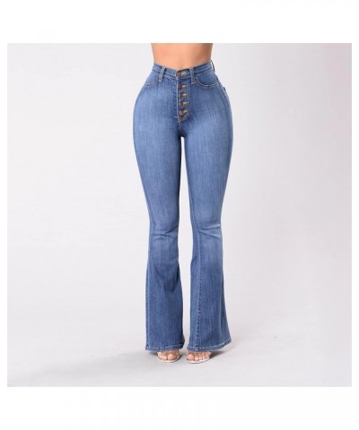 Women Skinny Flare Denim Jeans High Waisted Button Bell Bottom Denim Pants Elastic Waist Boot Cut Wide Leg Trousers (Dark Blu...