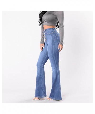 Women Skinny Flare Denim Jeans High Waisted Button Bell Bottom Denim Pants Elastic Waist Boot Cut Wide Leg Trousers (Dark Blu...