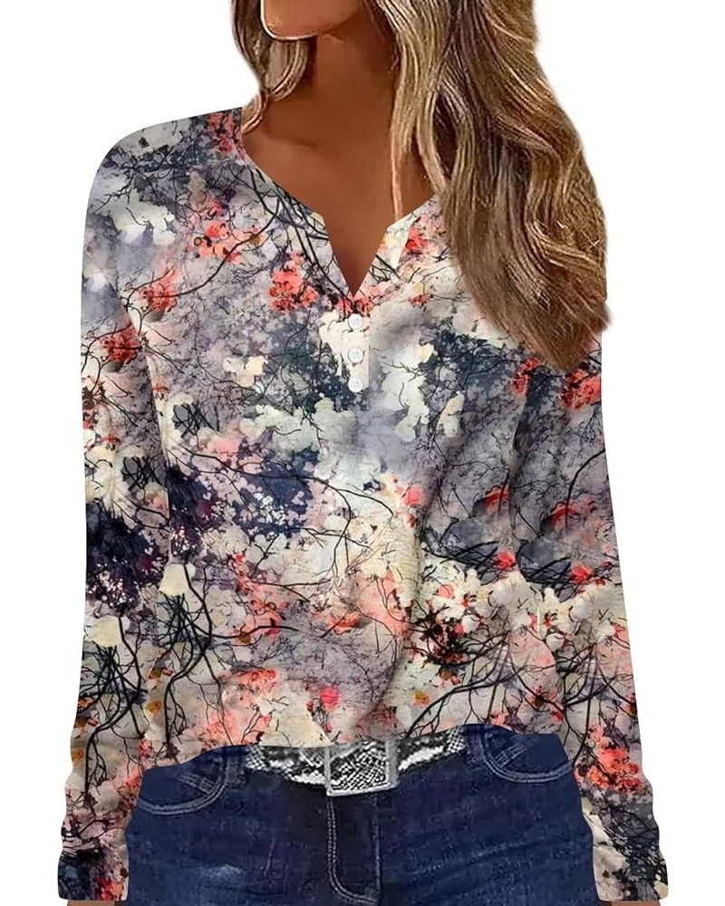 Women's Casual Long Sleeve V Neck Shirts Fall Fashion Basic Tops Comfy Loose Plus Size Floral Print Dressy Pullover 5-pink $7...