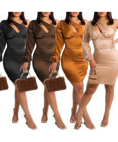 Womens Sexy Elegant Solid Color Cocktail Birthday Dress Party Club Outfit Bodycon Clubwear 1a Satin Black $21.42 Dresses