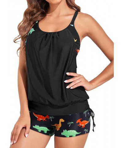 Tankini Swimsuits for Women Two Piece Tummy Control Bathing Suits Blouson Tankini Top with Sporty Boy Shorts Dinosaurs $19.24...