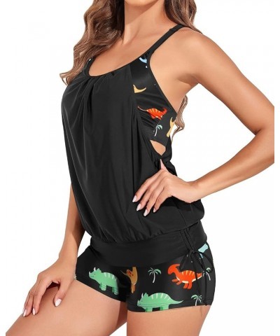 Tankini Swimsuits for Women Two Piece Tummy Control Bathing Suits Blouson Tankini Top with Sporty Boy Shorts Dinosaurs $19.24...