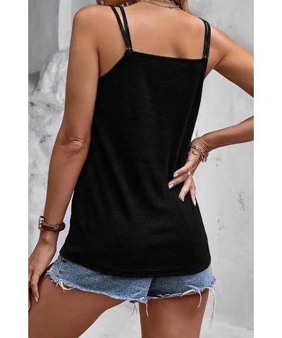 Spaghetti Strap Tank Tops for Women V Neck Boho Sleeveless Cami Mexican Embroidered Tops Black Floral $10.00 Tanks