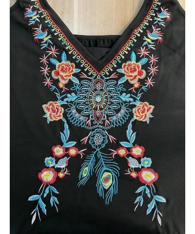 Spaghetti Strap Tank Tops for Women V Neck Boho Sleeveless Cami Mexican Embroidered Tops Black Floral $10.00 Tanks