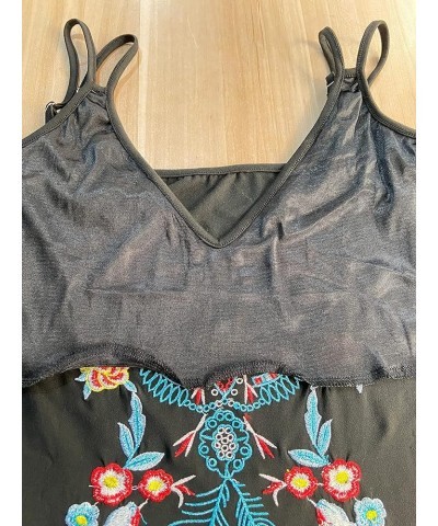 Spaghetti Strap Tank Tops for Women V Neck Boho Sleeveless Cami Mexican Embroidered Tops Black Floral $10.00 Tanks