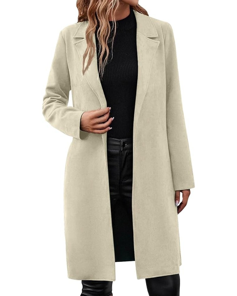 Women's Trench Coats Winter Woolen Coat Elegant Lapel Solid Color Long Jacket Work Tie Coat, S-3XL Im0027-white $26.45 Coats