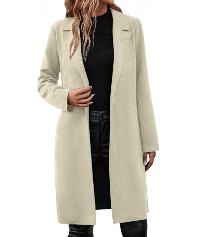 Women's Trench Coats Winter Woolen Coat Elegant Lapel Solid Color Long Jacket Work Tie Coat, S-3XL Im0027-white $26.45 Coats