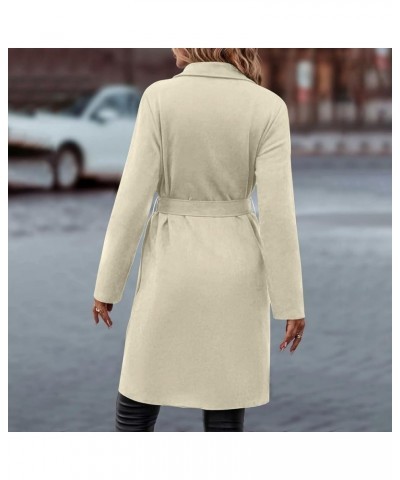 Women's Trench Coats Winter Woolen Coat Elegant Lapel Solid Color Long Jacket Work Tie Coat, S-3XL Im0027-white $26.45 Coats