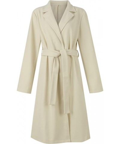 Women's Trench Coats Winter Woolen Coat Elegant Lapel Solid Color Long Jacket Work Tie Coat, S-3XL Im0027-white $26.45 Coats