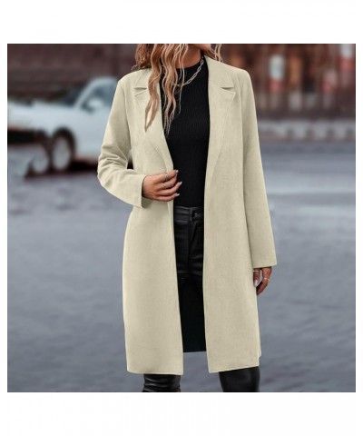 Women's Trench Coats Winter Woolen Coat Elegant Lapel Solid Color Long Jacket Work Tie Coat, S-3XL Im0027-white $26.45 Coats