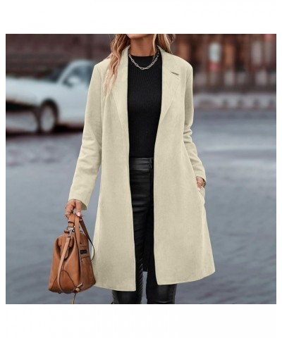 Women's Trench Coats Winter Woolen Coat Elegant Lapel Solid Color Long Jacket Work Tie Coat, S-3XL Im0027-white $26.45 Coats