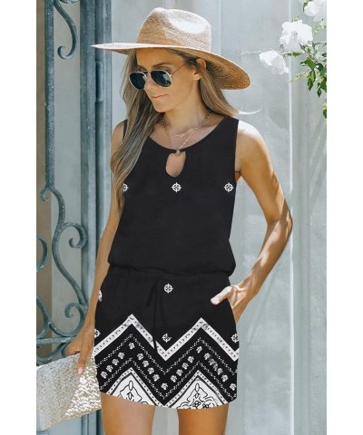 Womens Summer Causal Loose Sleeveless Crew Neck Drawstring Waist Mini Short Dress with Pockets T Black $14.33 Dresses